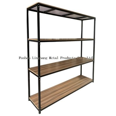 H1800mm L800mm انبار قفسه های ذخیره سازی چوب و قفسه فلزی سیاه سه لایه